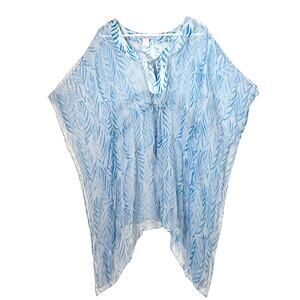 Lotty B. Mustique 100% Silk Swim Cover-Up Kaftan Blue Abstract Print